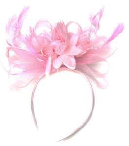 Caprilite Baby Pink Fascinator on Headband AliceBand UK Wedding Ascot Races Loop