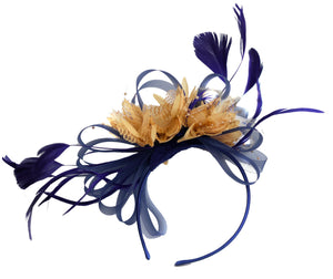 Caprilite Navy and Beige Fascinator on Headband Alice Band UK Wedding Ascot Races Derby