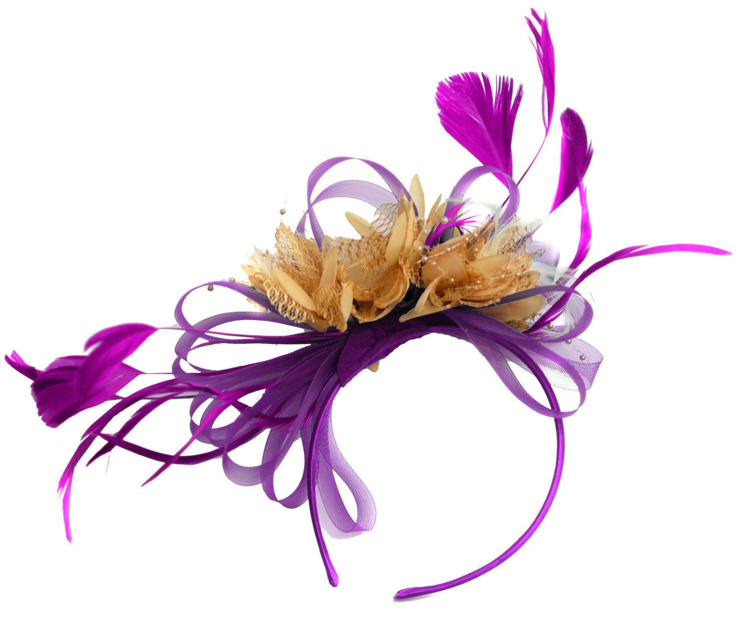 Caprilite Plum and Beige Fascinator on Headband Alice Band UK Wedding Ascot Races Derby