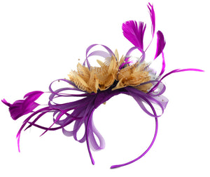 Caprilite Plum and Beige Fascinator on Headband Alice Band UK Wedding Ascot Races Derby