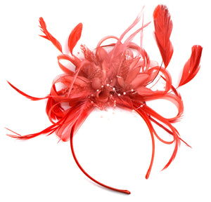 Caprilite Red and Coral Fascinator on Headband Alice Band UK Wedding Ascot Races Derby