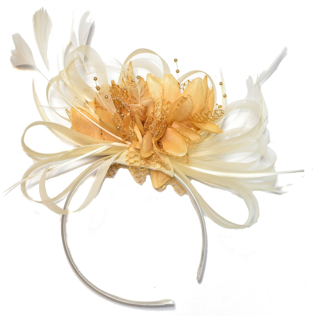 Caprilite Cream and Camel Beige Fascinator on Headband Alice Band UK Wedding Ascot Races Derby