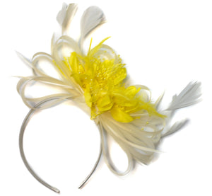 Caprilite Cream and Yellow Fascinator on Headband Alice Band UK Wedding Ascot Races Derby