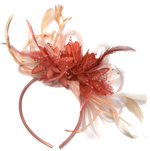 Caprilite Nude Salmon Pink and Coral Pink Fascinator on Headband Alice Band UK Wedding Ascot Races Derby
