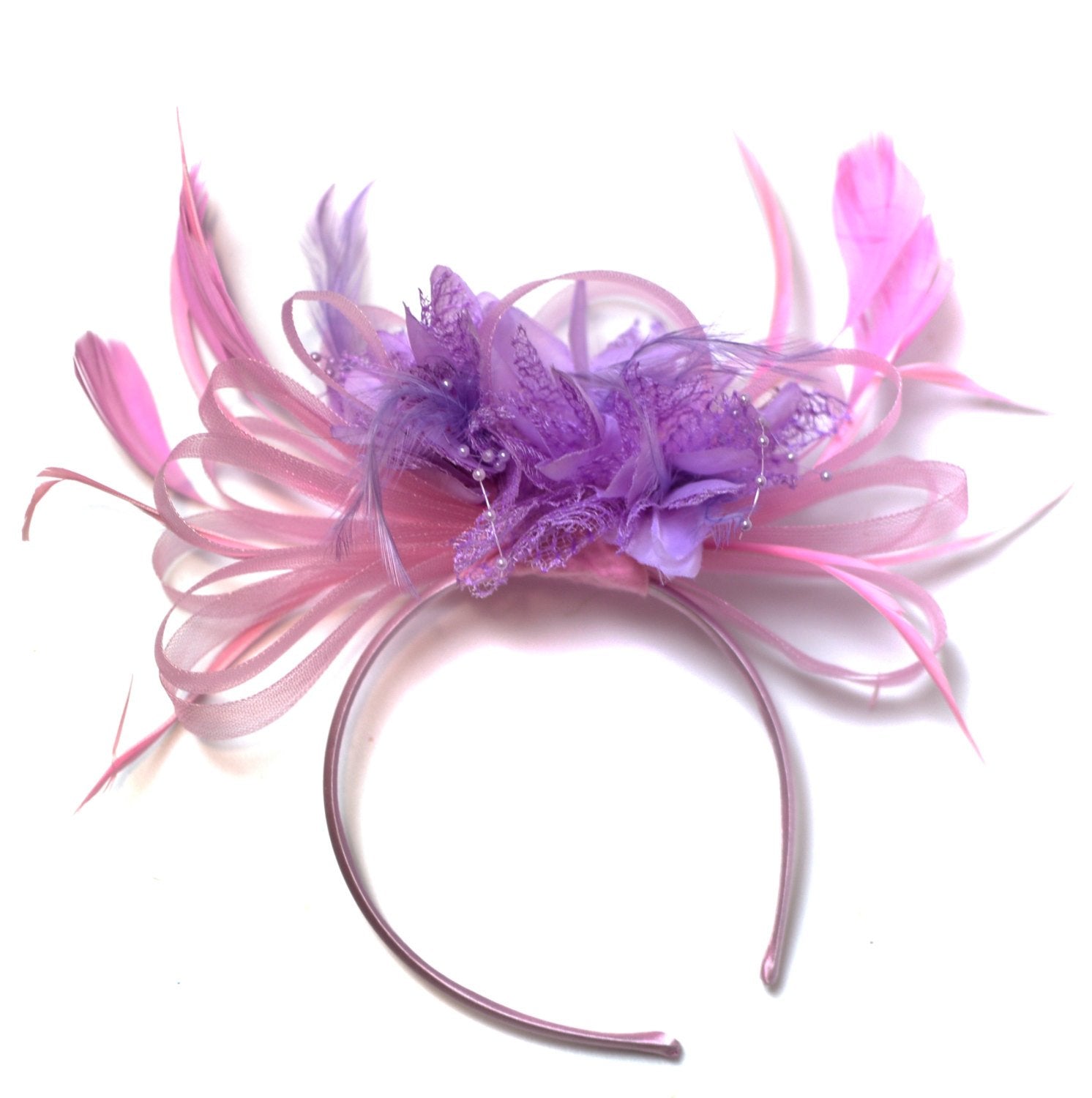 Caprilite Baby Pink and Lilac Purple Fascinator on Headband Alice Band UK Wedding Ascot Races Derby
