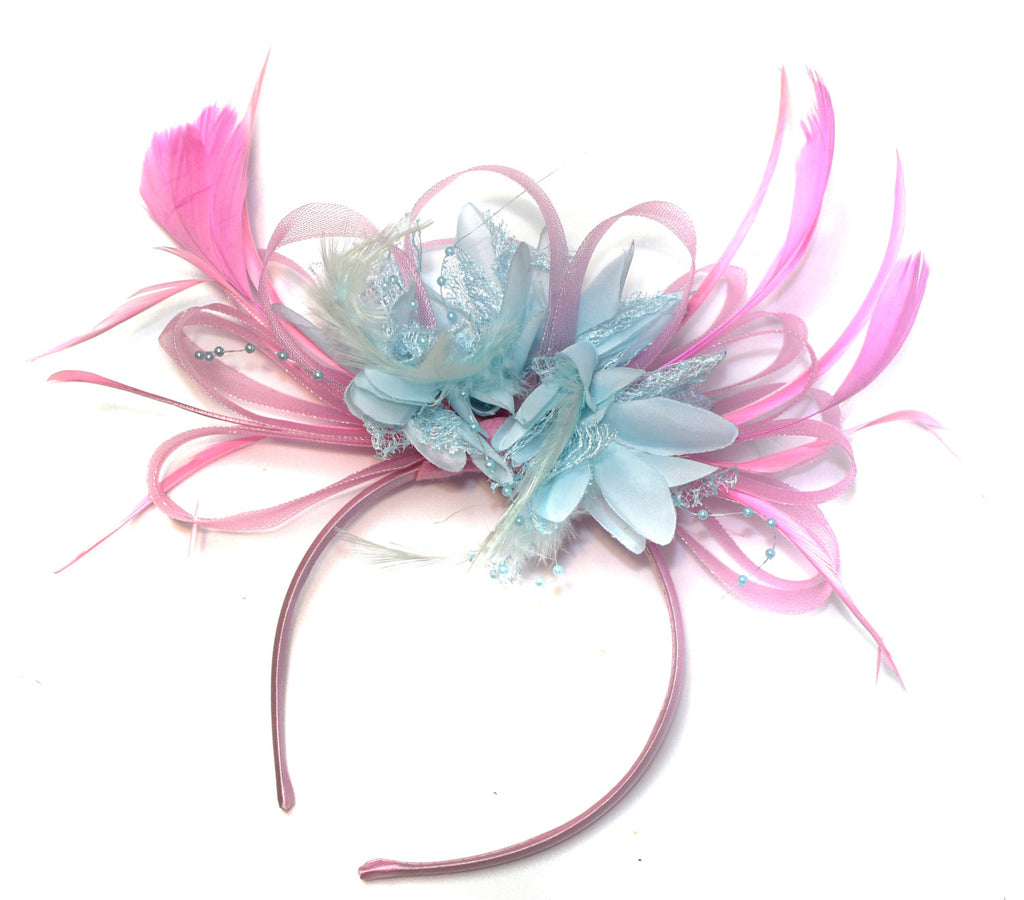 Caprilite Baby Pink and Pale Baby Blue Fascinator on Headband Alice Band UK Wedding Ascot Races Derby