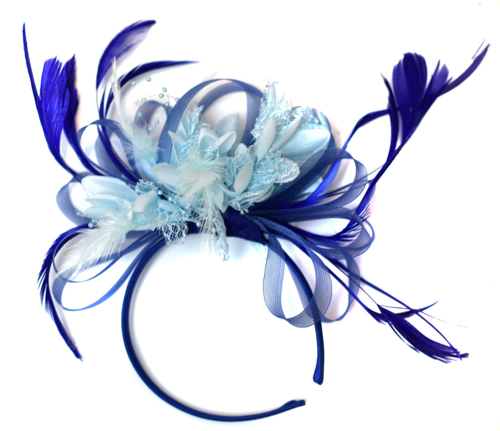 Caprilite Royal and Baby Blue Light Fascinator on Headband Alice Band UK Wedding Ascot Races Derby