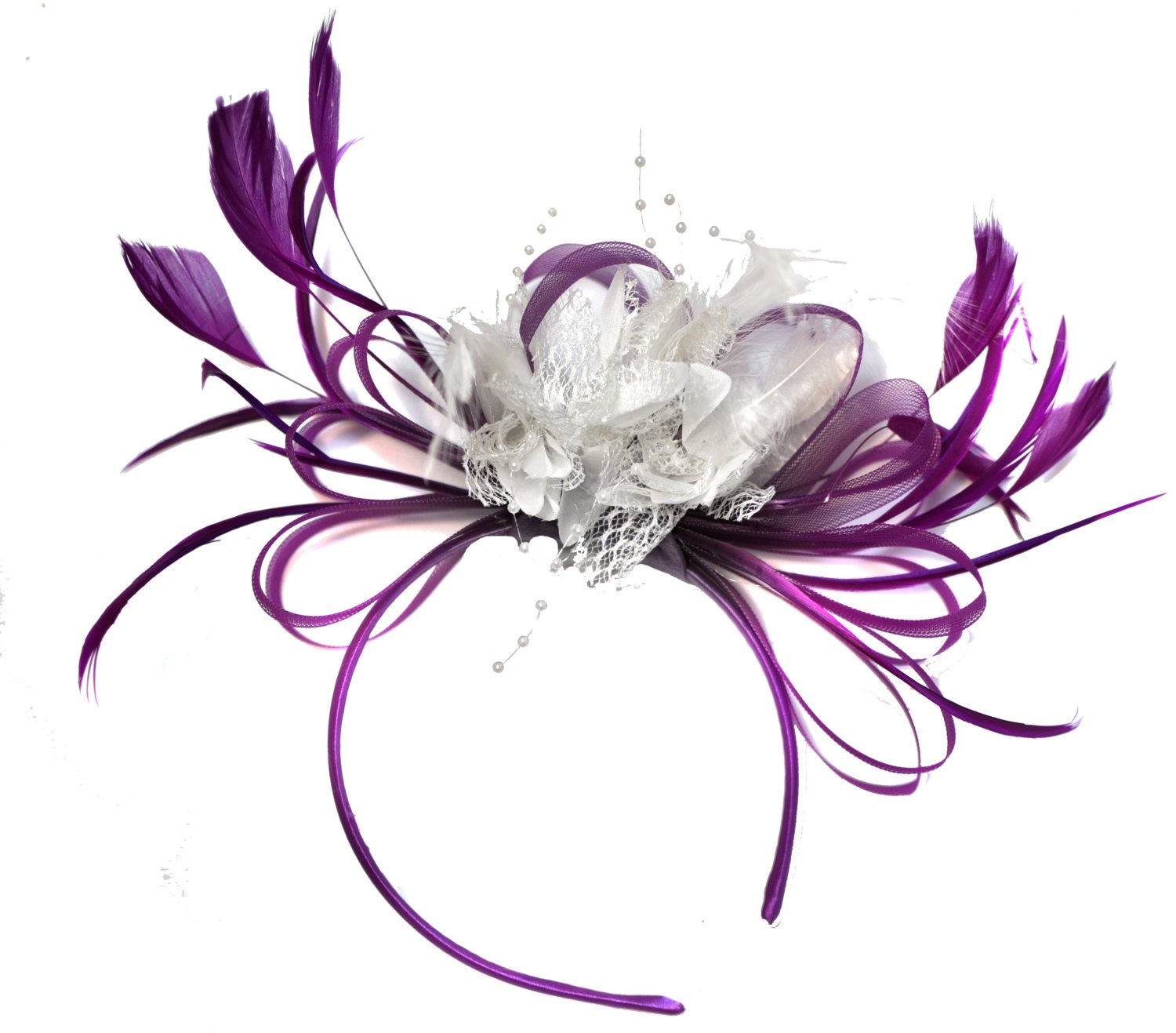 Caprilite Magenta Plum and White Fascinator on Headband Alice Band UK Wedding Ascot Races Derby