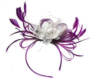 Caprilite Magenta Plum and White Fascinator on Headband Alice Band UK Wedding Ascot Races Derby