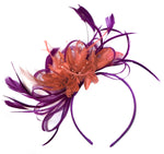 Caprilite Magenta Plum and Coral Fascinator on Headband Alice Band UK Wedding Ascot Races Derby