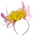 Caprilite Baby Pink and Yellow Fascinator on Headband Alice Band UK Wedding Ascot Races Derby