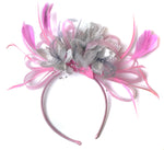 Caprilite Baby Pink and Silver Fascinator on Headband Alice Band UK Wedding Ascot Races Derby