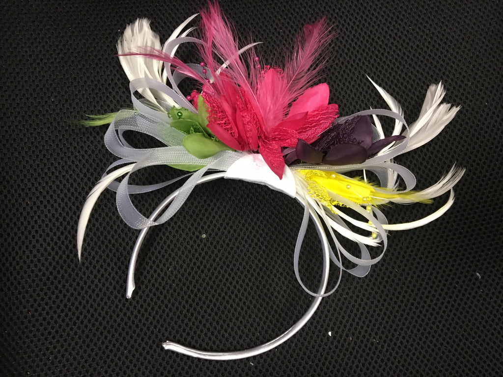 Caprilite Fuchsia Pink, Purple, White, Yellow & Lime Green Fascinator on Headband AliceBand UK Wedding Ascot Races Loop