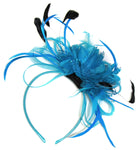 Caprilite Aqua Net Hoop & Feathers Fascinator On Headband Ascot Wedding Derby