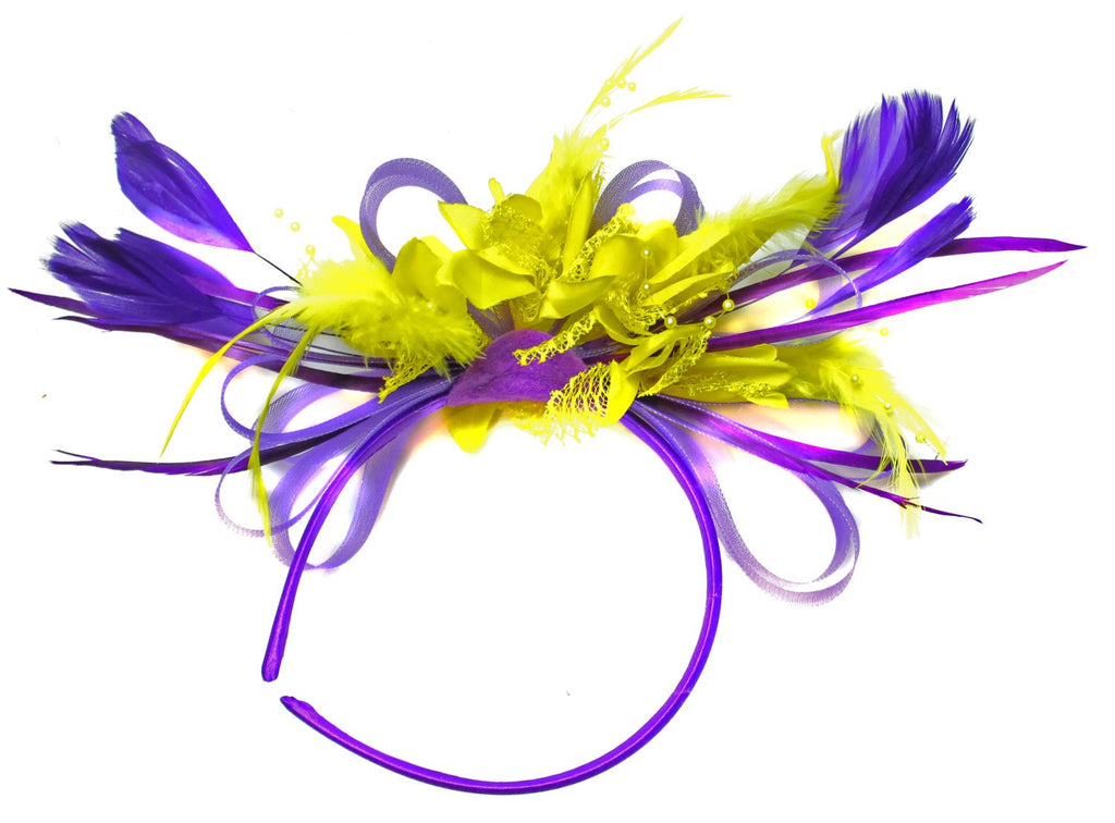 Caprilite Purple and Yellow Fascinator on Headband Alice Band UK Wedding Ascot Races Derby