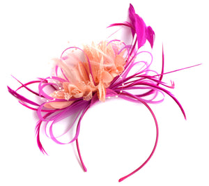 Caprilite Hot Pink Fuchsia and Peach Fascinator on Headband Alice Band UK Wedding Ascot Races Derby