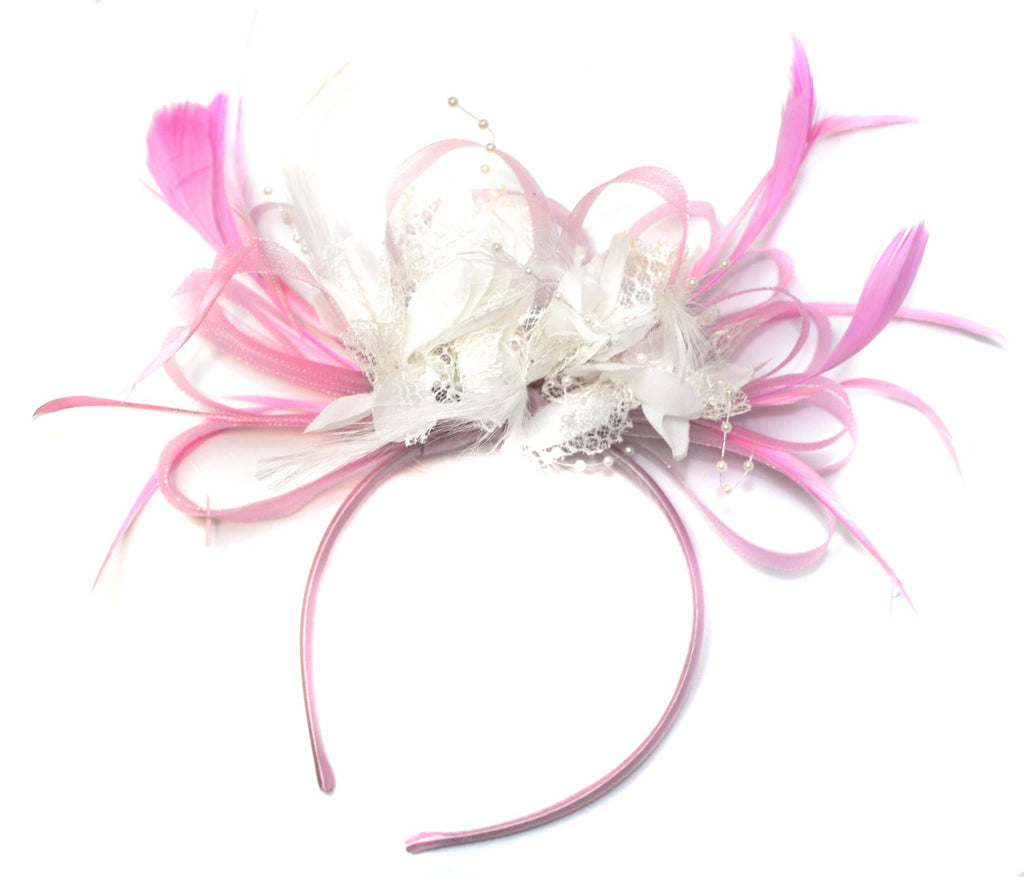 Caprilite Baby Pink and White Fascinator on Headband Alice Band UK Wedding Ascot Races Derby