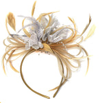 Caprilite Champagne Gold Beige Camel and Silver Fascinator on Headband Alice Band UK Wedding Ascot Races Derby
