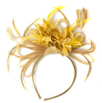 Caprilite Champagne Gold Beige Camel and Yellow Gold Fascinator on Headband Alice Band UK Wedding Ascot Races Derby
