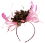 Caprilite Baby Pink and Coffee Brown Fascinator on Headband Alice Band UK Wedding Ascot Races Derby