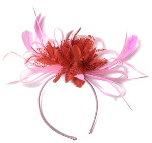Caprilite Baby Pink and Red Fascinator on Headband Alice Band UK Wedding Ascot Races Derby
