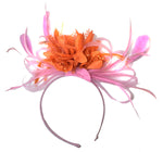 Caprilite Baby Pink and Orange Fascinator on Headband Alice Band UK Wedding Ascot Races Derby