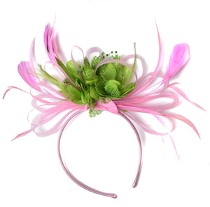 Caprilite Baby Pink and Green Fascinator on Headband Alice Band UK Wedding Ascot Races Derby