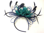 Caprilite Navy Blue Hoop & Turquoise Teal Feathers Fascinator Headband Ascot Wedding