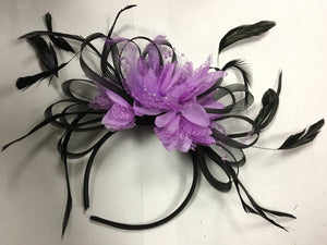Caprilite Black Hoop & Lilac Purple Feathers Fascinator On Headband