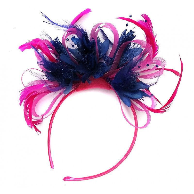 Caprilite Fuchsia Hot Pink Hoop & Navy Blue Fascinator On Headband