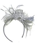 Caprilite Grey Silver Fascinator on Headband AliceBand UK Wedding Ascot Races Loop