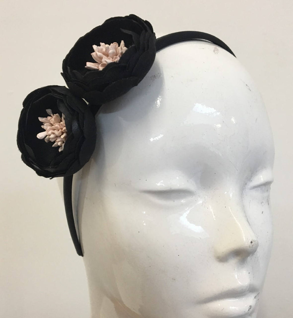 Caprilite Black Peony Flower Alice Band Headband Hairband Fascinator