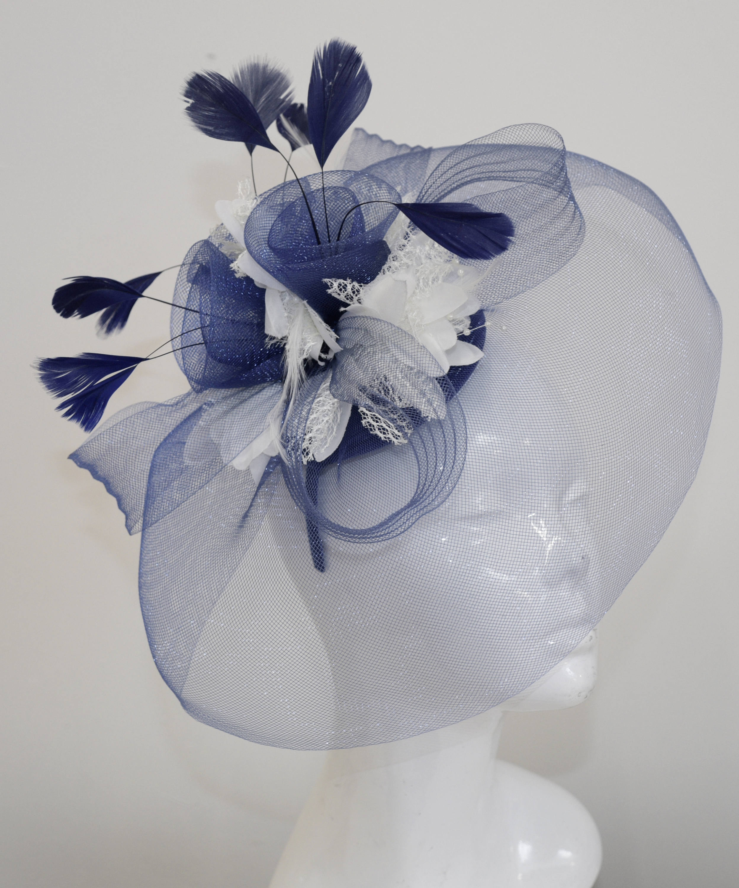 Caprilite UK Online | Caprilite Big Navy and Cream Ivory Fascinator Hat ...