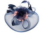 Caprilite Big Navy and Peach Nude Pink Fascinator Hat Veil Net Hair Clip Ascot Derby Races Wedding Feather Flower