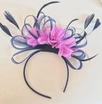 Caprilite Navy Blue Hoop & Lilac Purple Feathers Fascinator On Headband