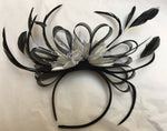 Caprilite Black Hoop & Silver Feathers Fascinator on Headband Ascot Wedding