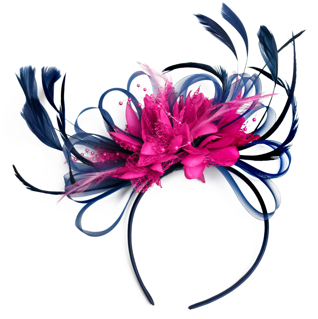 Caprilite Navy Blue Hoop & Fuchsia Hot Pink Fascinator On Headband