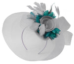 Caprilite Grey Silver and Teal Dark Turquoise Fascinator on Headband Veil UK Wedding Ascot Races Hatinator