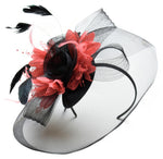 Caprilite Big Black and Coral Fascinator Hat Veil Net Hair Clip Ascot Derby Races Wedding Headband Feather Flower