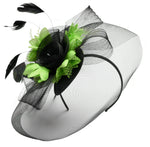 Caprilite Big Black and Lime Green Fascinator Hat Veil Net Hair Clip Ascot Derby Races Wedding Headband Feather Flower