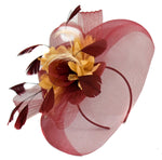 Caprilite Big Burgundy Beige Fascinator Hat Veil Net Hair Clip Ascot Derby Races Wedding Headband Feather Flower