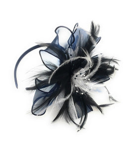 Caprilite Navy Blue, Black & White Chiffon Feathers Fascinator Headband Ascot Wedding