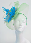 Caprilite Big Mint Green and Aqua Fascinator Hat Veil Net Ascot Derby Races Wedding Headband Feather