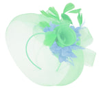 Caprilite Big Mint Green and Light Blue Fascinator Hat Veil Net Ascot Derby Races Wedding Headband Feather