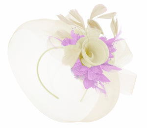 Caprilite Cream and Lilac Fascinator on Headband Veil UK Wedding Ascot Races Hatinator Women