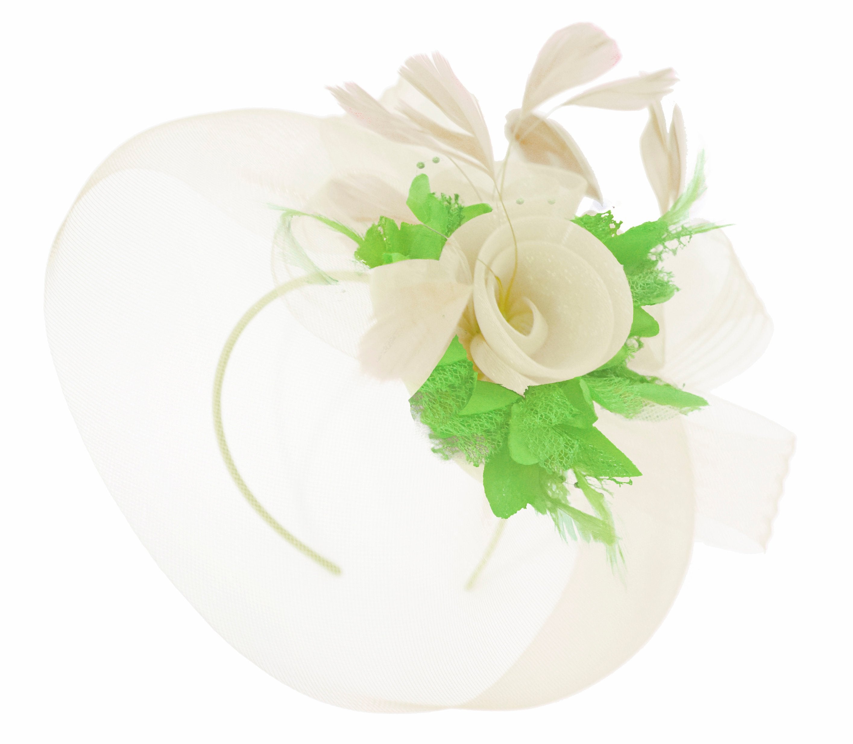 Caprilite Cream and Lime Fascinator on Headband Veil UK Wedding Ascot Races Hatinator Women