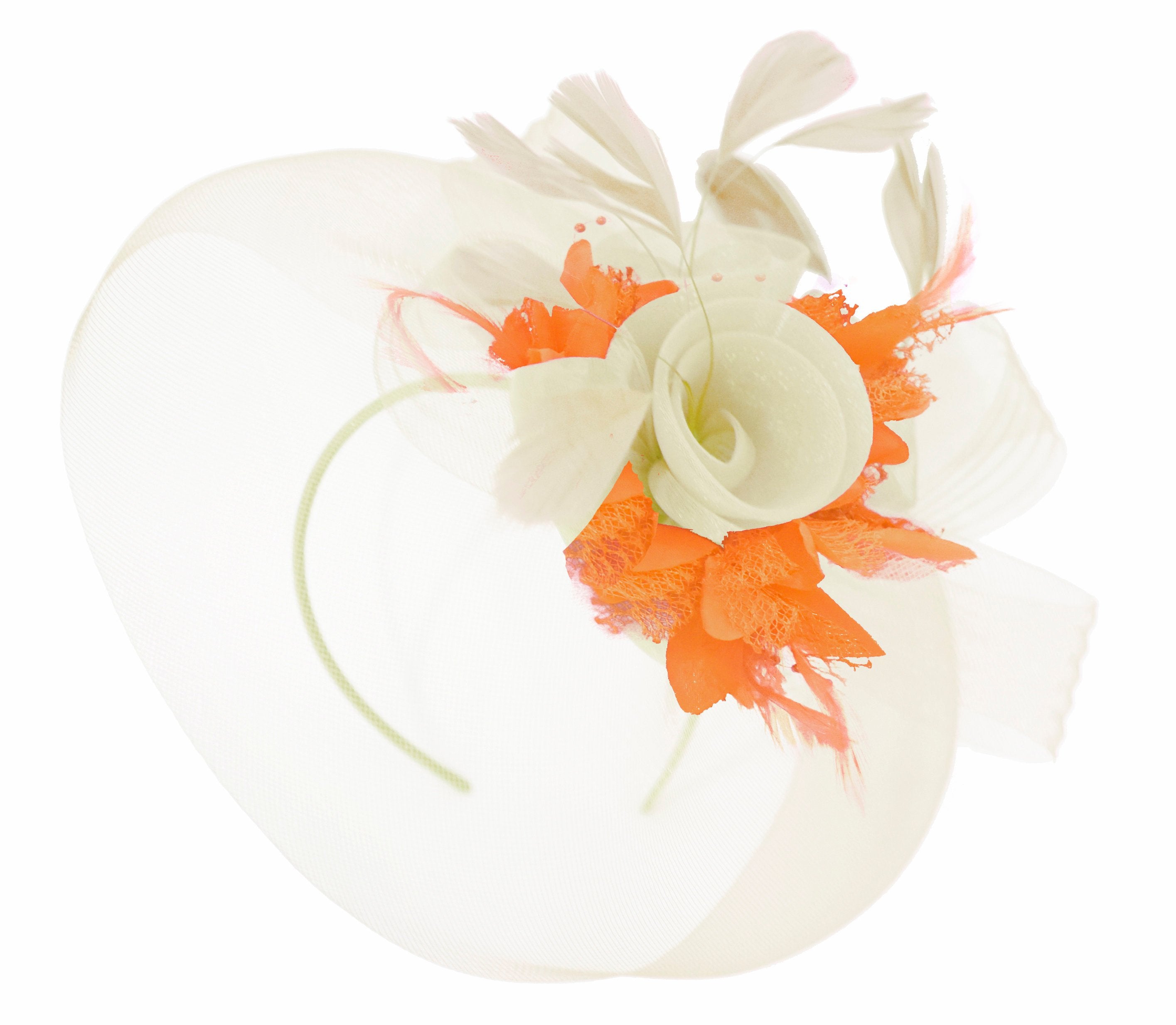 Caprilite Cream and Orange Fascinator on Headband Veil UK Wedding Ascot Races Hatinator Women