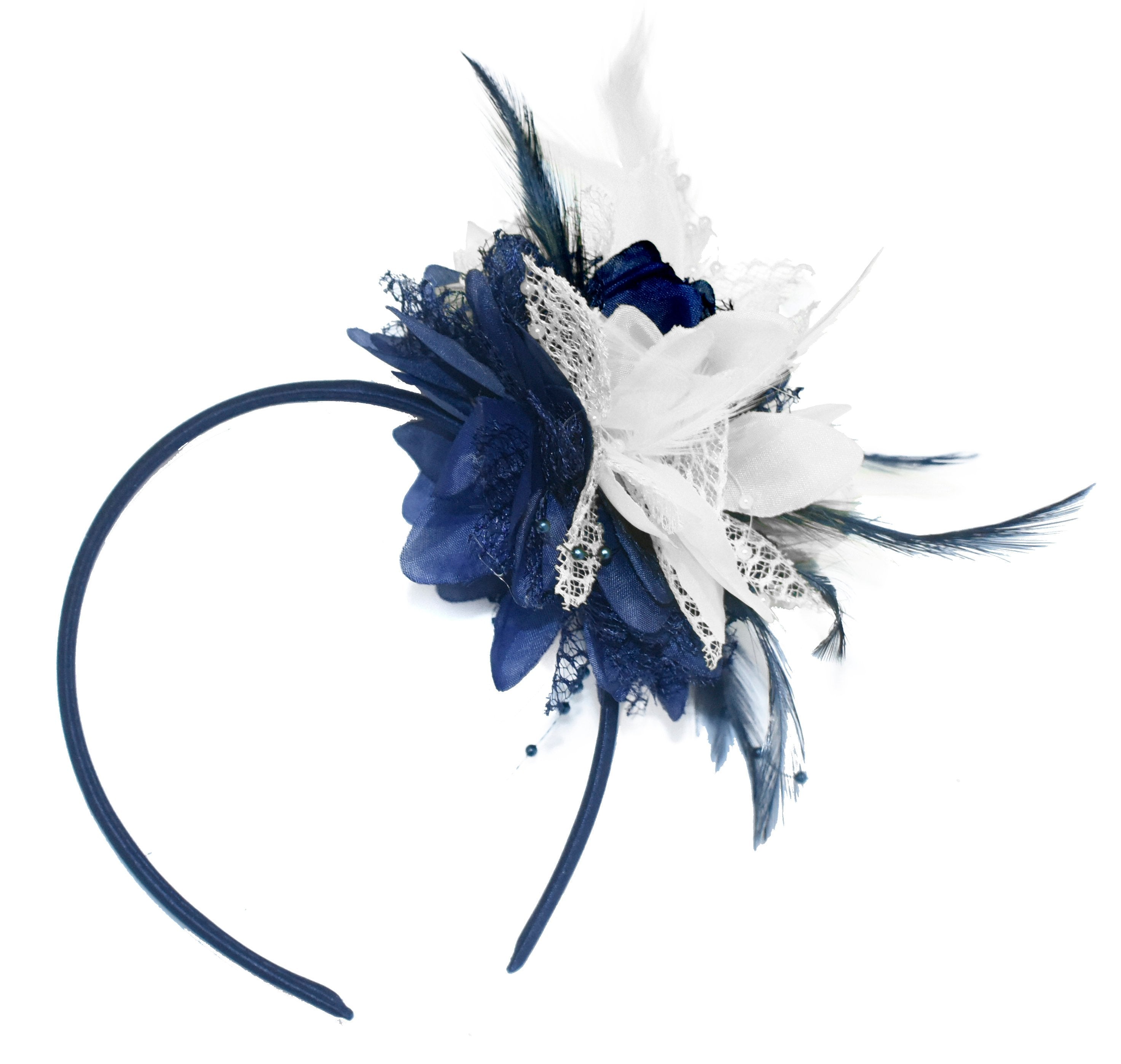 Caprilite Navy and White Fascinator Headband Hair Band Flower Corsage