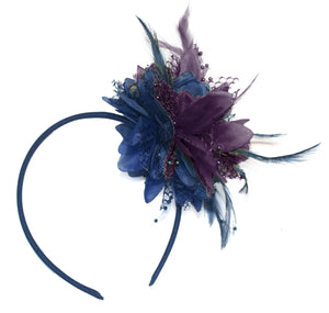 Caprilite Navy and Purple Fascinator Headband Hair Band Flower Corsage