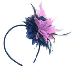 Caprilite Navy and Lilac Fascinator Headband Hair Band Flower Corsage